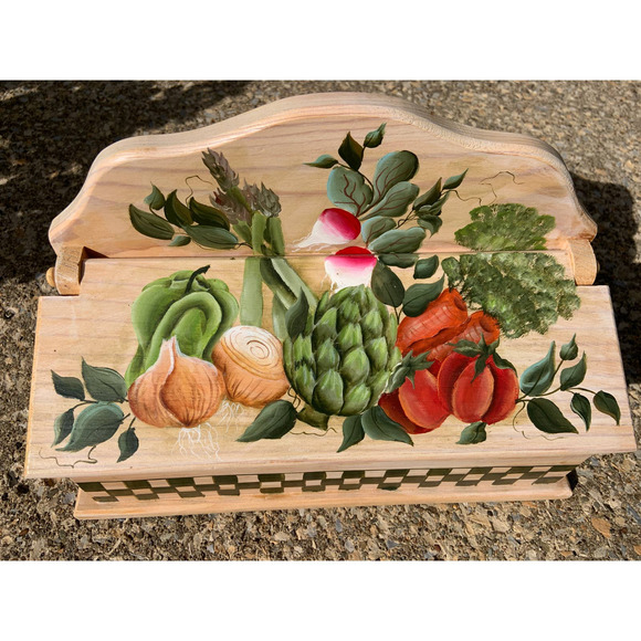 Vintage Hand Painted Vegitables 2 Section Box Signed Jeneane Pike 2000 - Picture 3 of 10